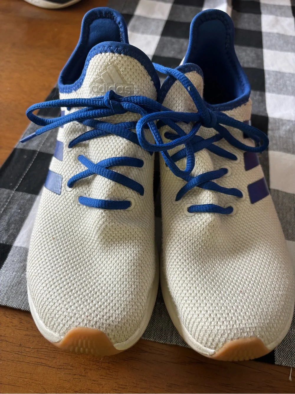 adidas Kids White Sneakers with Blue Stripes and Laces